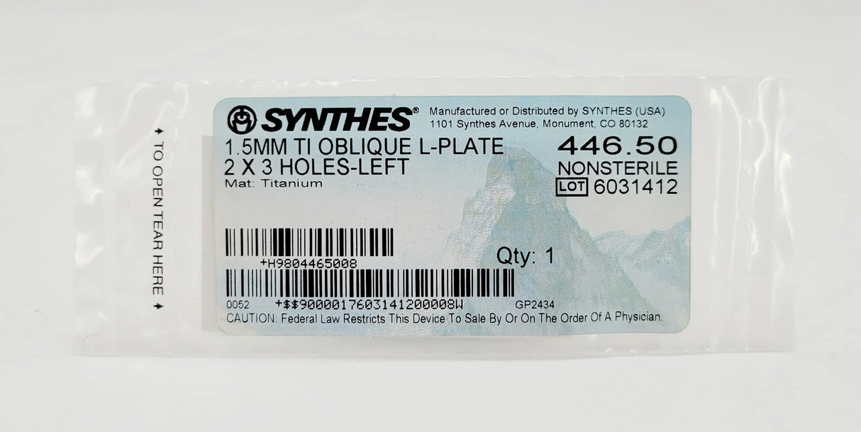 Synthes 446.50 1.5mm Titanium Oblique L-plate 2 X 3 Holes-left Synthes