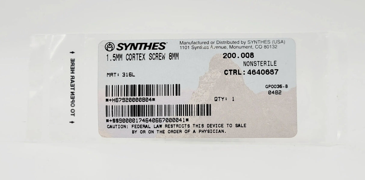 Synthes 200.008 1.5mm Cortex Screw 8mm Synthes
