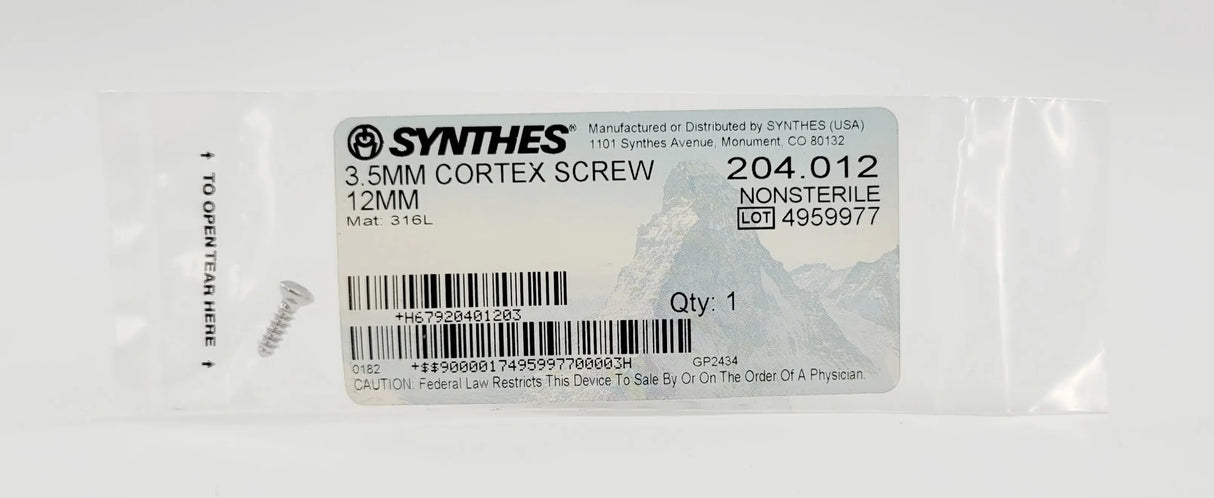 Synthes 204.012 3.5mm Cortex Screw 12mm Synthes