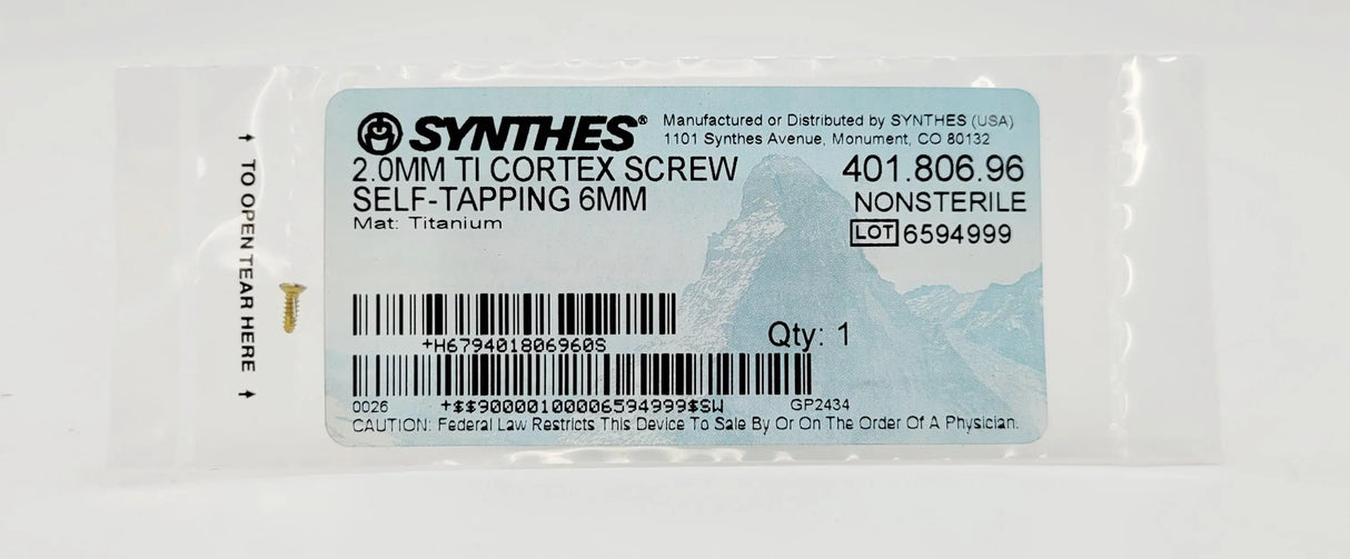Synthes 401.806.96 2.0mm Titanium Cortex Screw Self-tapping 6mm Synthes