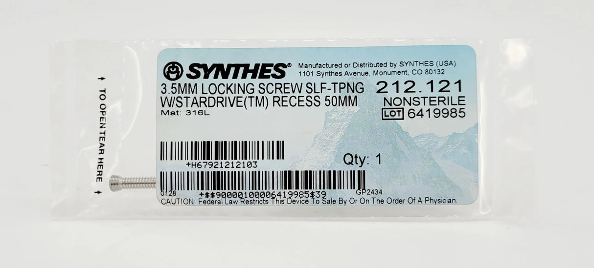 Synthes 212.121 3.5mm Locking Screw Self-tapping W/ Stardrive(tm) Recess 50mm Synthes