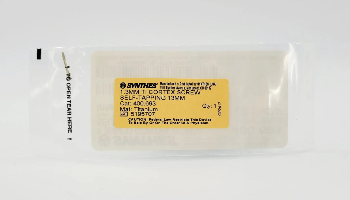 Synthes 400.693 1.3mm TI Cortex Screw Self-Tapping 13mm Synthes