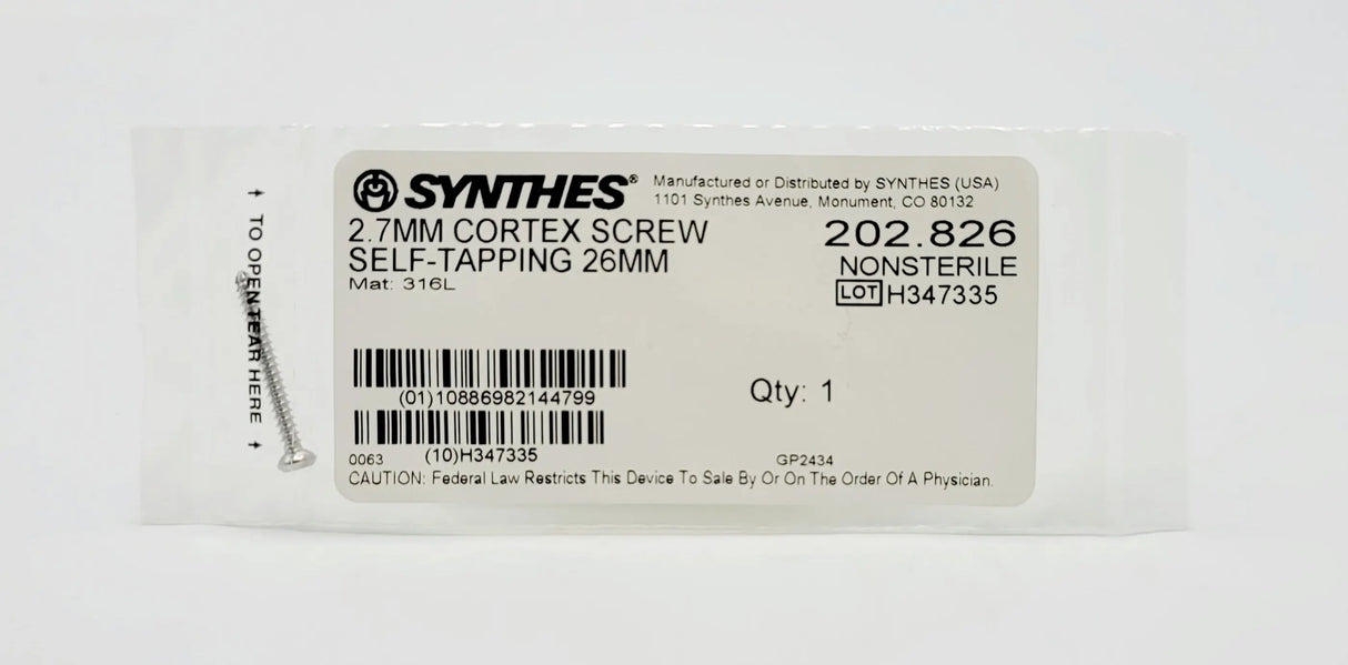 Synthes 202.826 2.7MM CORTEX SCREW SELF-TAPPING 26MM Synthes