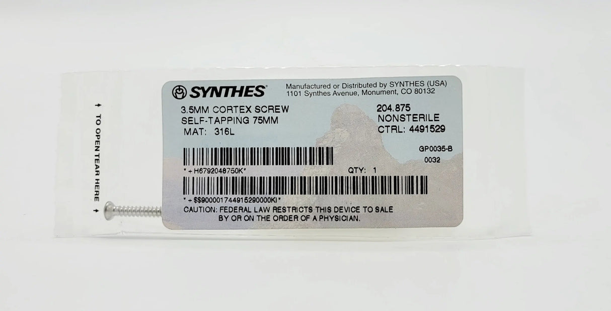 Synthes 204.875 3.5MM CORTEX SCREW SELF-TAPPING 75MM Synthes