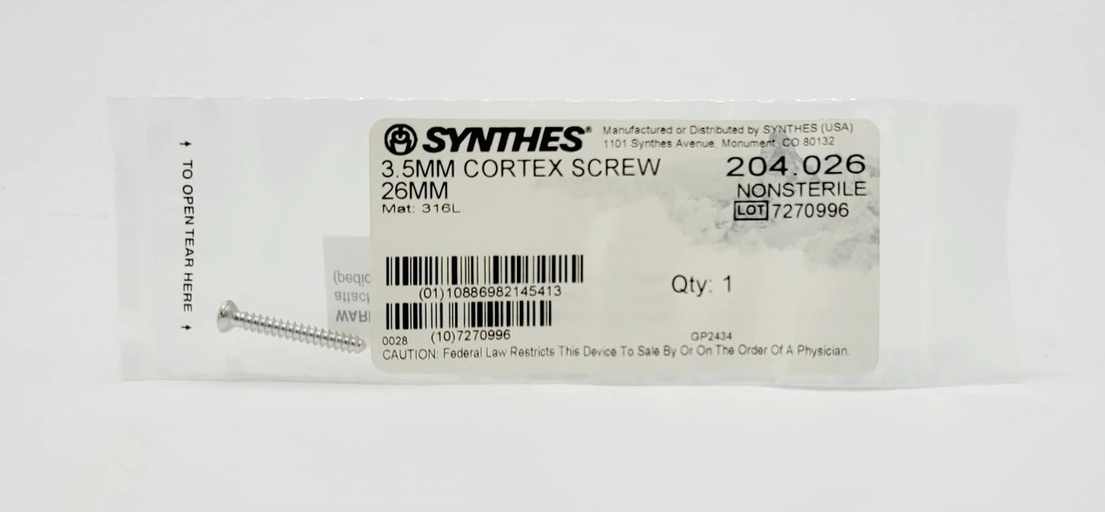 Synthes 204.026 3.5MM CORTEX SCREW 26MM Synthes