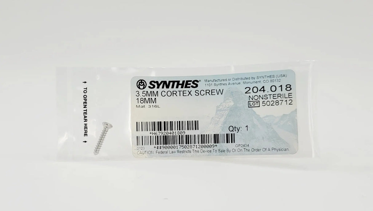 Synthes 204.018 3.5mm Cortex Screw 18mm Synthes