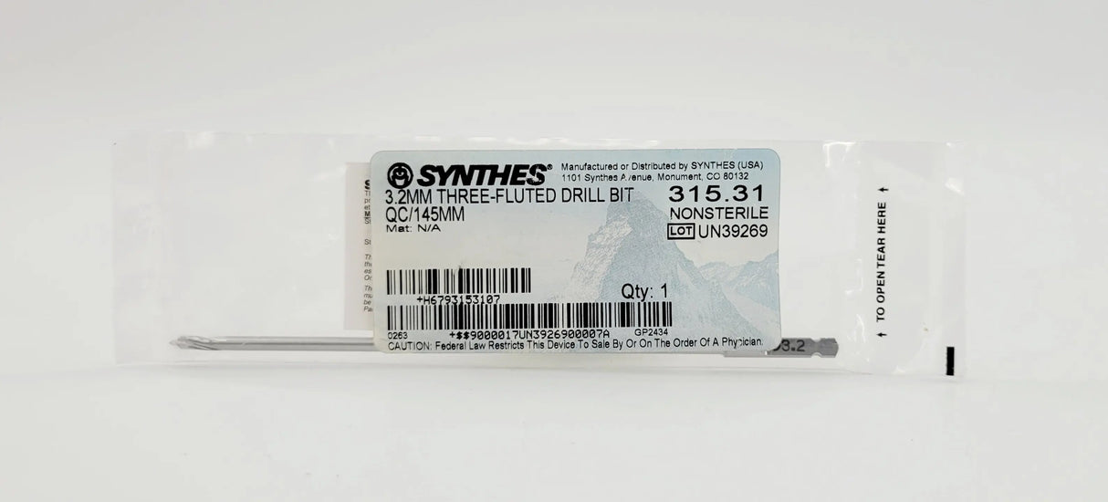 Synthes 315.31 3.2MM THREE-FLUTED DRILL BIT QC/145MM Synthes
