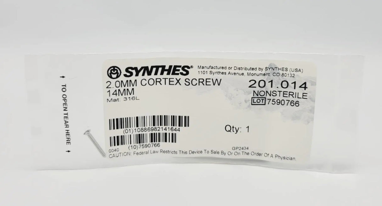 Synthes 201.014 2.0mm Cortex Screw 14mm Synthes
