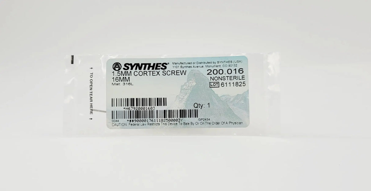 Synthes 200.016 1.5mm Cortex Screw 16mm Synthes