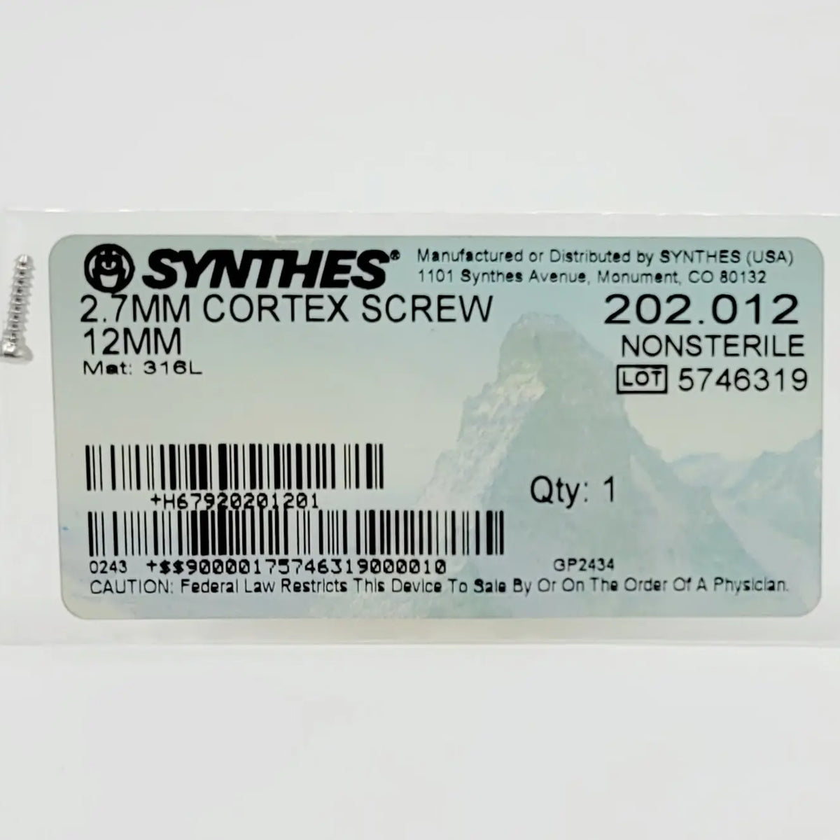 Synthes CORTEX SCREW 12MM Primis Medical