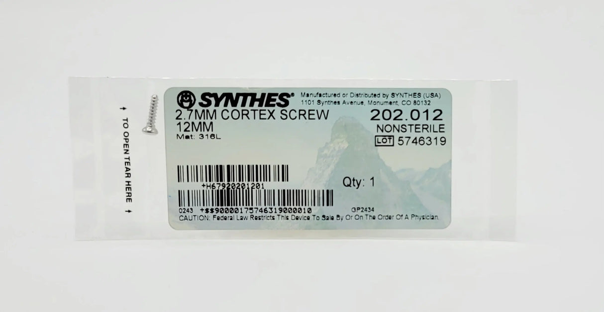 Synthes 202.012 2.7MM CORTEX SCREW 12MM Synthes