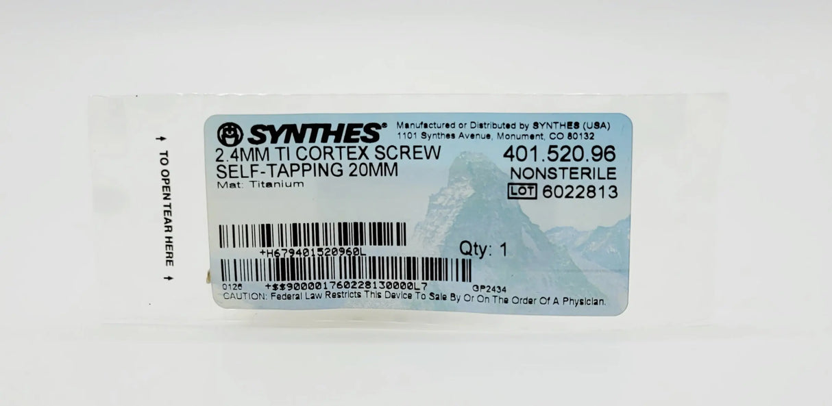 Synthes 401.520.96 2.4MM TI CORTEX SCREW SELF-TAPPING 20MM Synthes