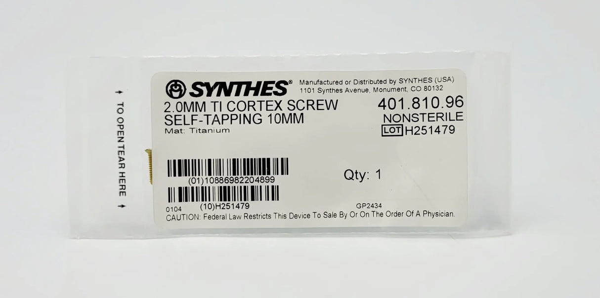 Synthes 401.810.96 2.0MM TI CORTEX SCREW SELF-TAPPING 10MM Synthes