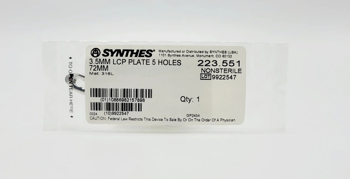 Synthes 223.551 3.5MM LCP PLATE 5 HOLES 72MM Synthes