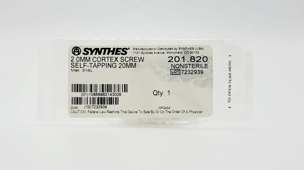 Synthes 201.820 2.0mm Cortex Screw Self-Tapping 20mm Synthes