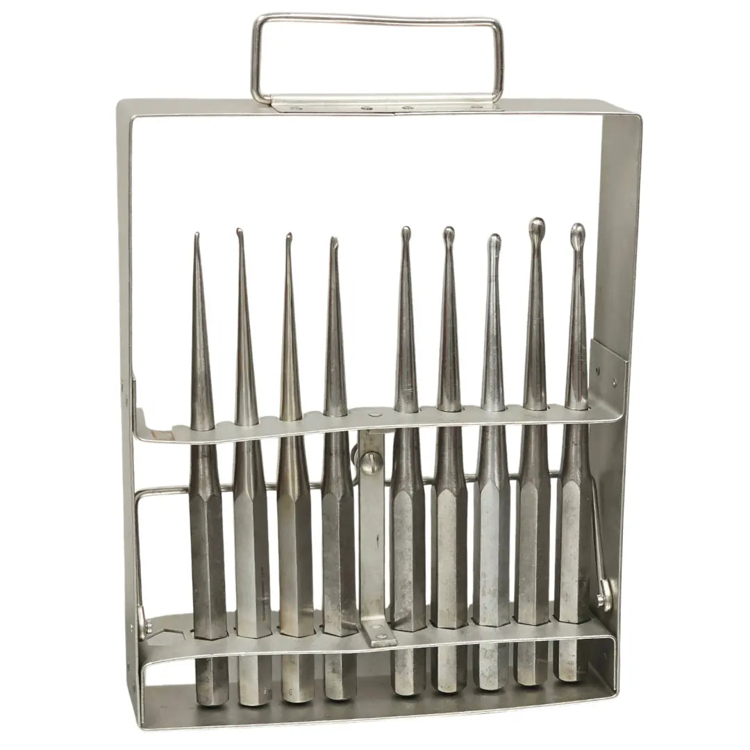 Richards 11-0308 Autoclavable Hexagonal Handle Orthopaedic Surgical Curettes Set (9 Pieces: Sizes #000 to #6) Richards