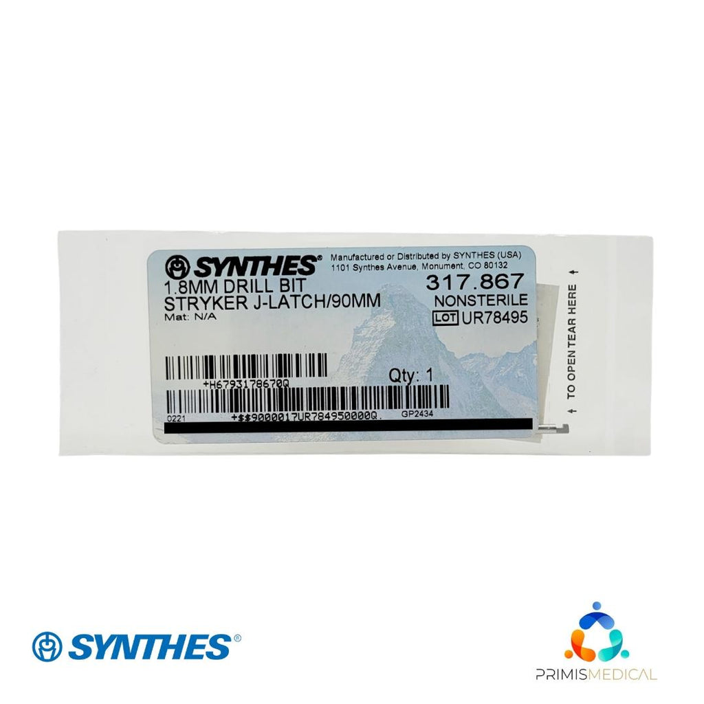 Synthes 317.867 Drill Bit 1.8mm Stryker J-Latch Orthopedic 3.5" New