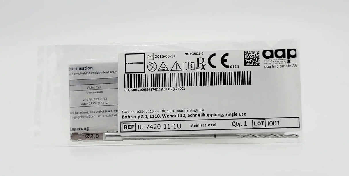 aap Implantate AG IU 7420-11-1U 2.0mm Twist Drill Quick Coupling 110cm aap Implantante