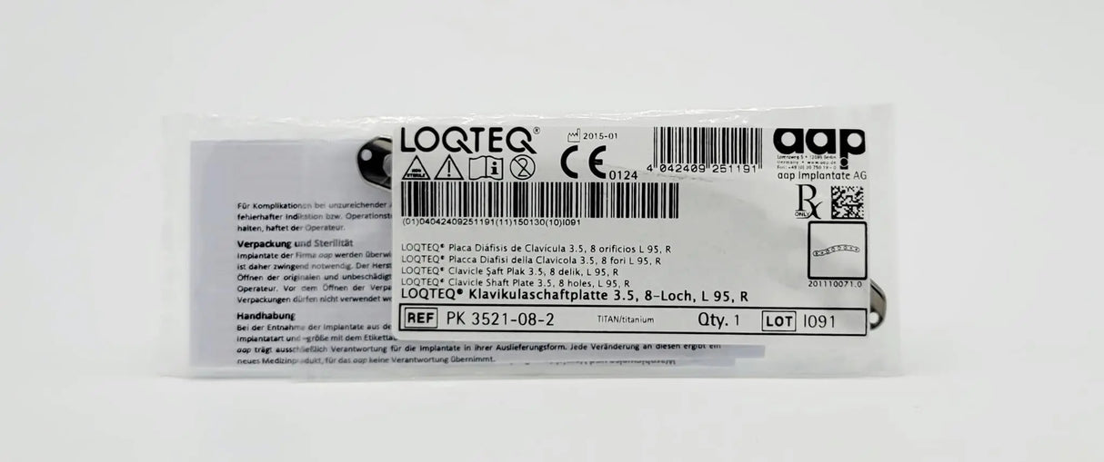 aap Implantate AG PK 3521-08-2 LOQTEQ Clavicle Shaft Plate 3.5, 8 holes, L 101, R aap Implantante