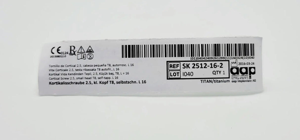 aap Implantate AG SK 2512-16-2 Cortical Screw 2.5, small head T8, self-tapp. L 16 aap Implantante