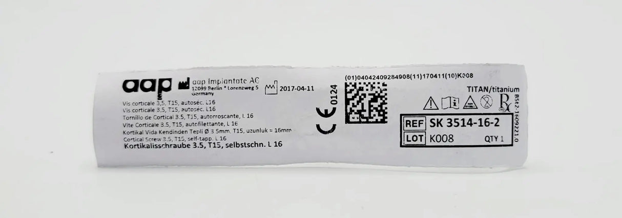 aap Implantate AG SK 3514-16-2 Cortical Screw 3.5, T15, self-tapp. L 16 aap Implantante