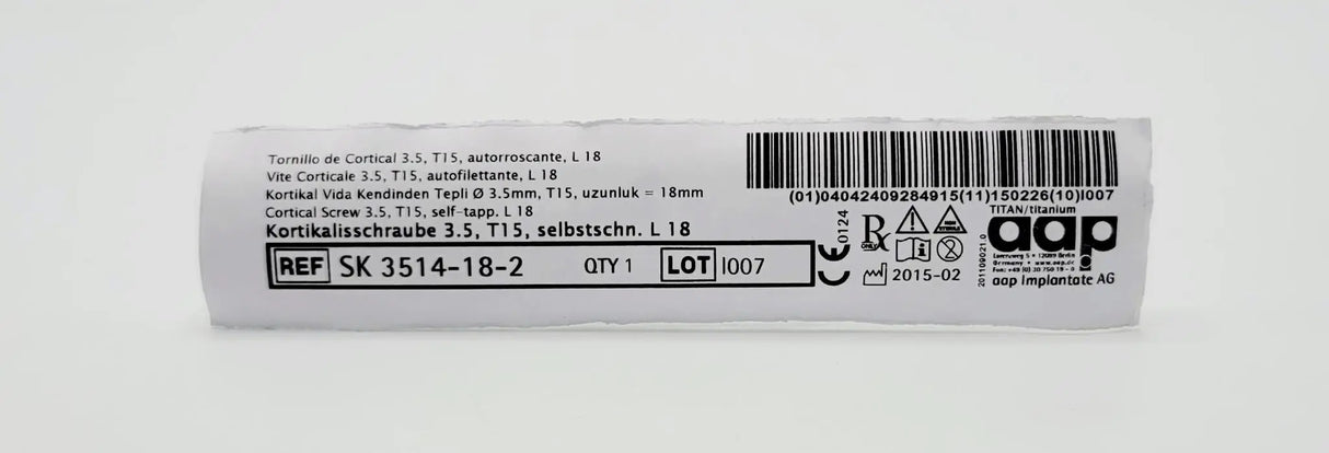 aap Implantate AG SK 3514-18-2 Cortical Screw 3.5, T15, self-tapp. L 18 aap Implantante