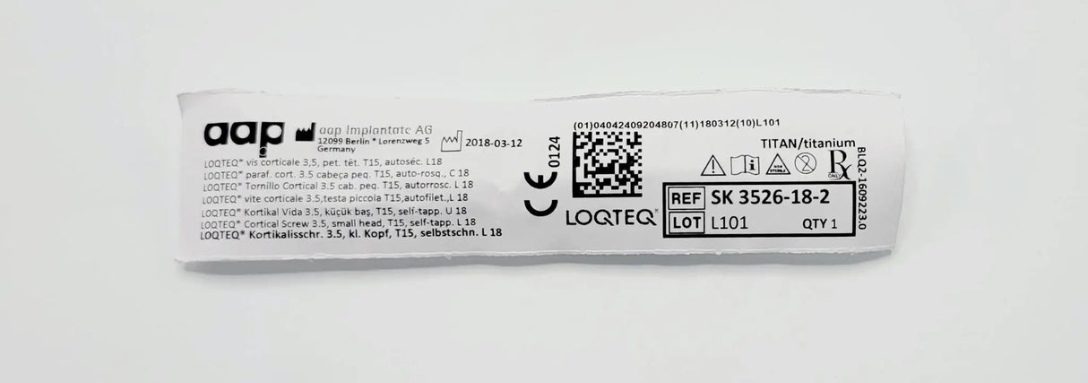 aap Implantate SK 3526-18-2 LOQTEQ Cortical Screw 3.5, small head, T15, self-tapp. L 18 aap Implantante