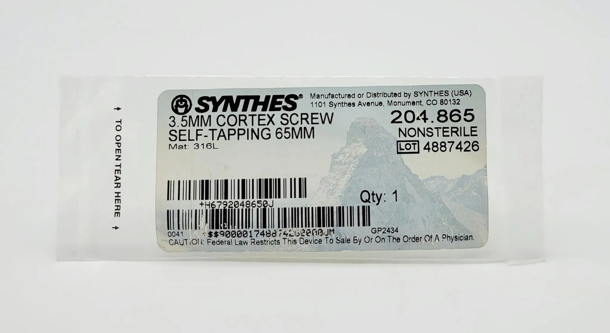 Synthes 204.865 3.5mm Cortex Screw Self-Tapping 65mm Synthes