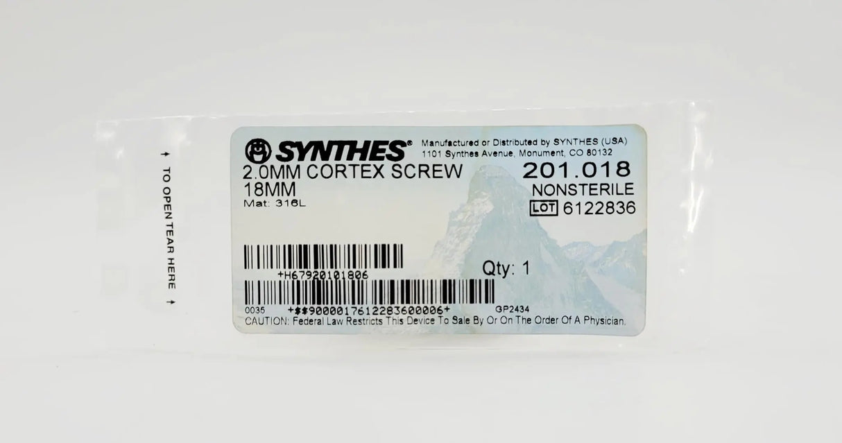Synthes 201.018 2.0mm Cortex Screw 18mm Synthes
