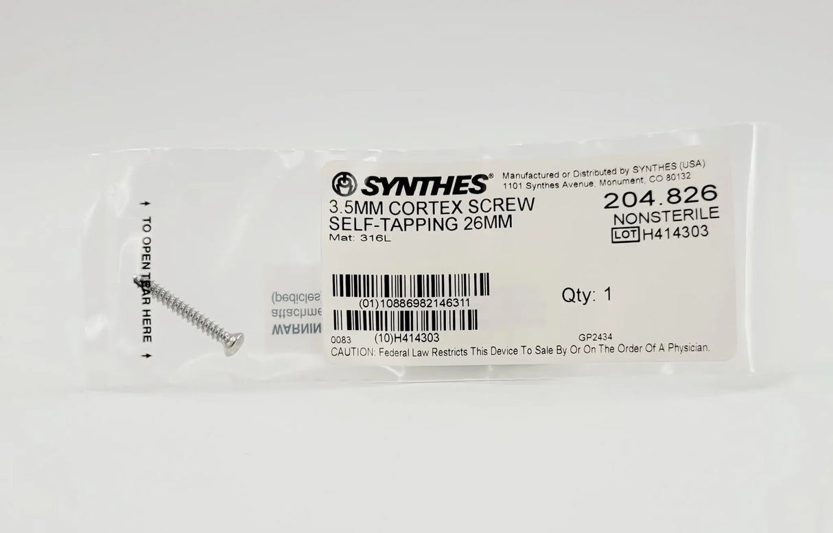 Synthes 204.826 3.5mm Cortex Screw Self-Tapping 26mm Synthes