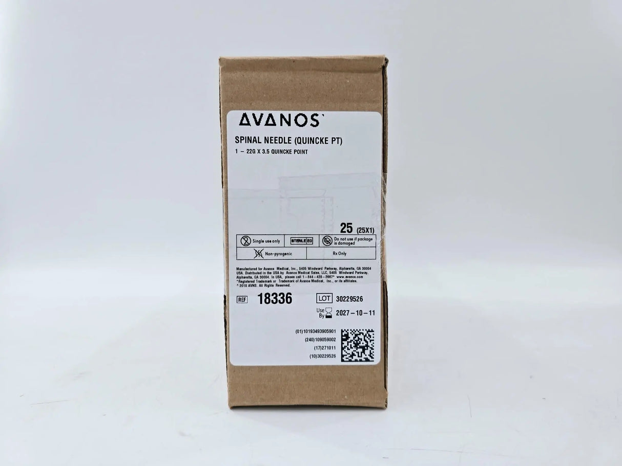 Avanos Medical 18336 Quincke Spinal Needle 22G x 3-1/2" Box Of 25 Avanos