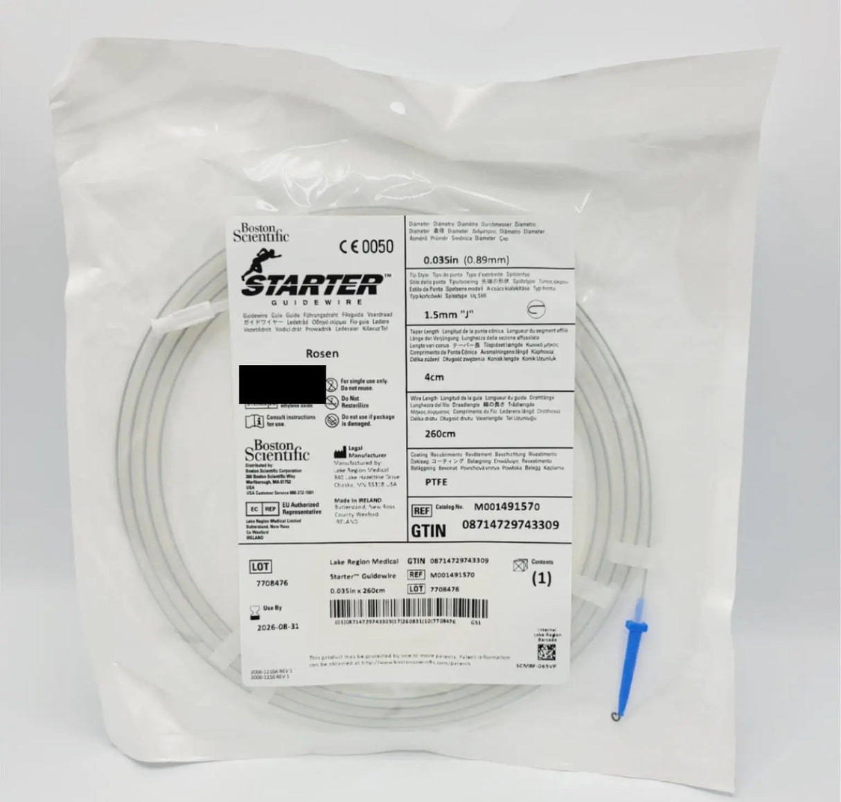 Boston Scientific M001491570 Starter Guidwire Rosen 89mm DIA J Tip Coating Boston Scientific