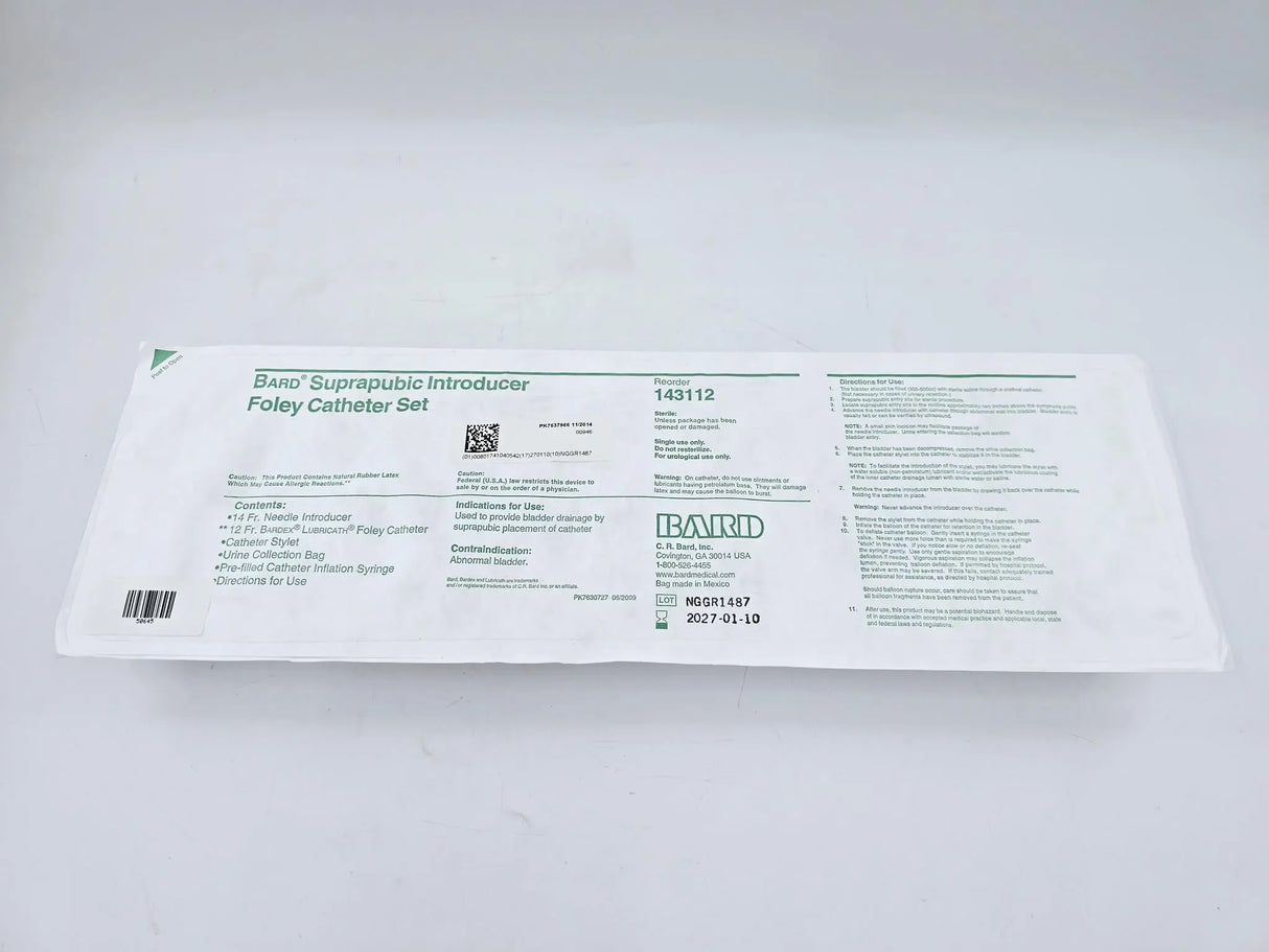 Bard 143112 Suprapubic Introducer / Foley Catheter Set Bard