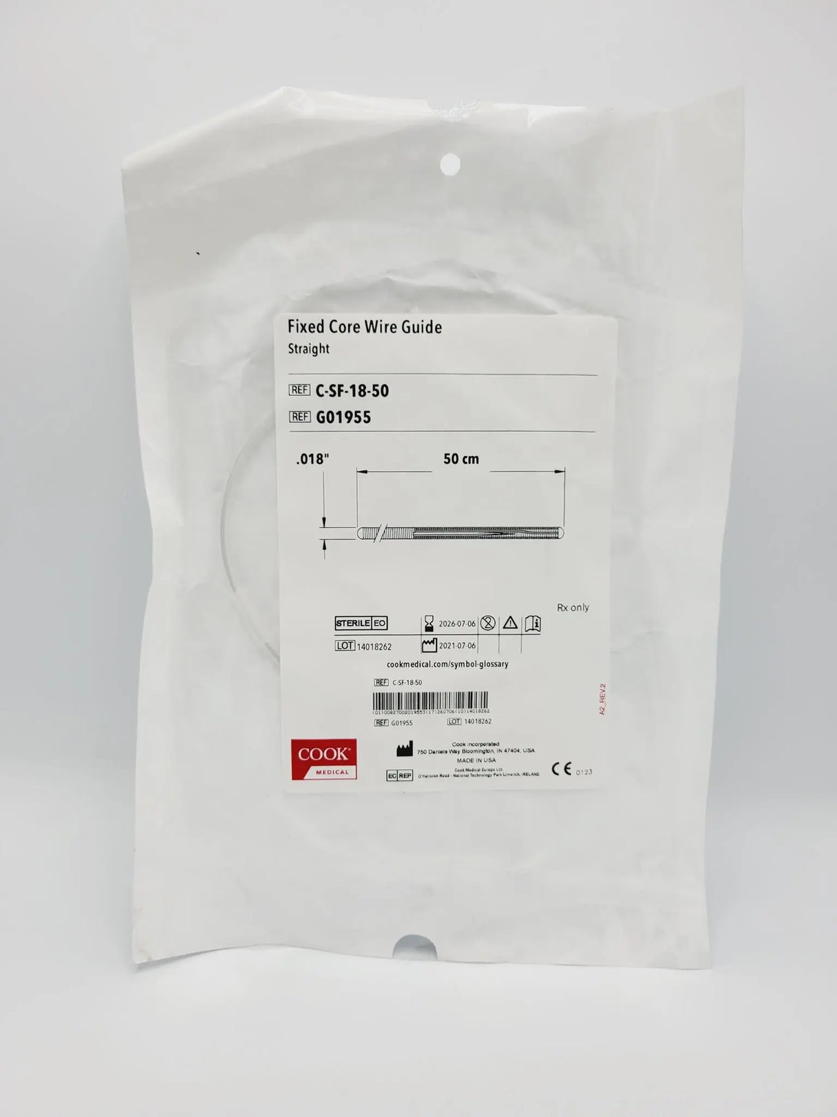 Cook Medical G01955 Fixed Core Wire Guide, Straight 50cm Length Cook Medical