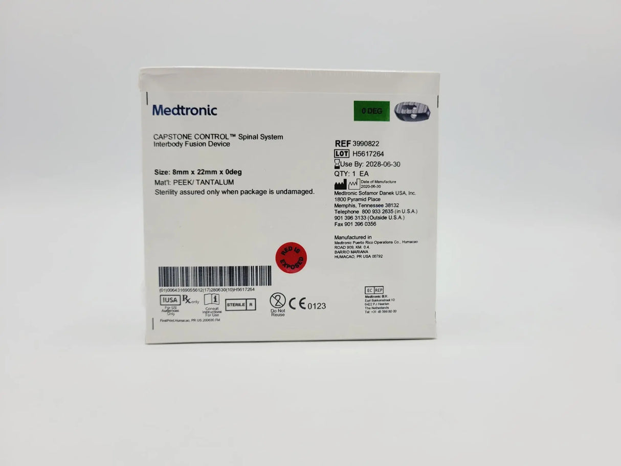 Medtronic 3990822 0 Deg 8mm x 22mm Capstone Control Interbody Fusion Device Medtronic