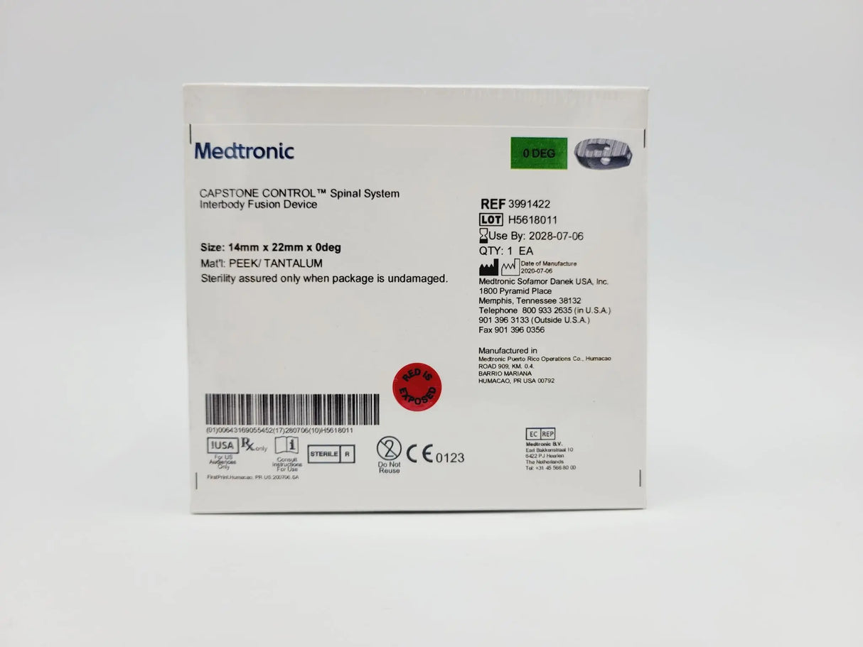 Medtronic 3991422 0 Deg 14mm x 22mm Capstone Control Interbody Fusion Device Medtronic