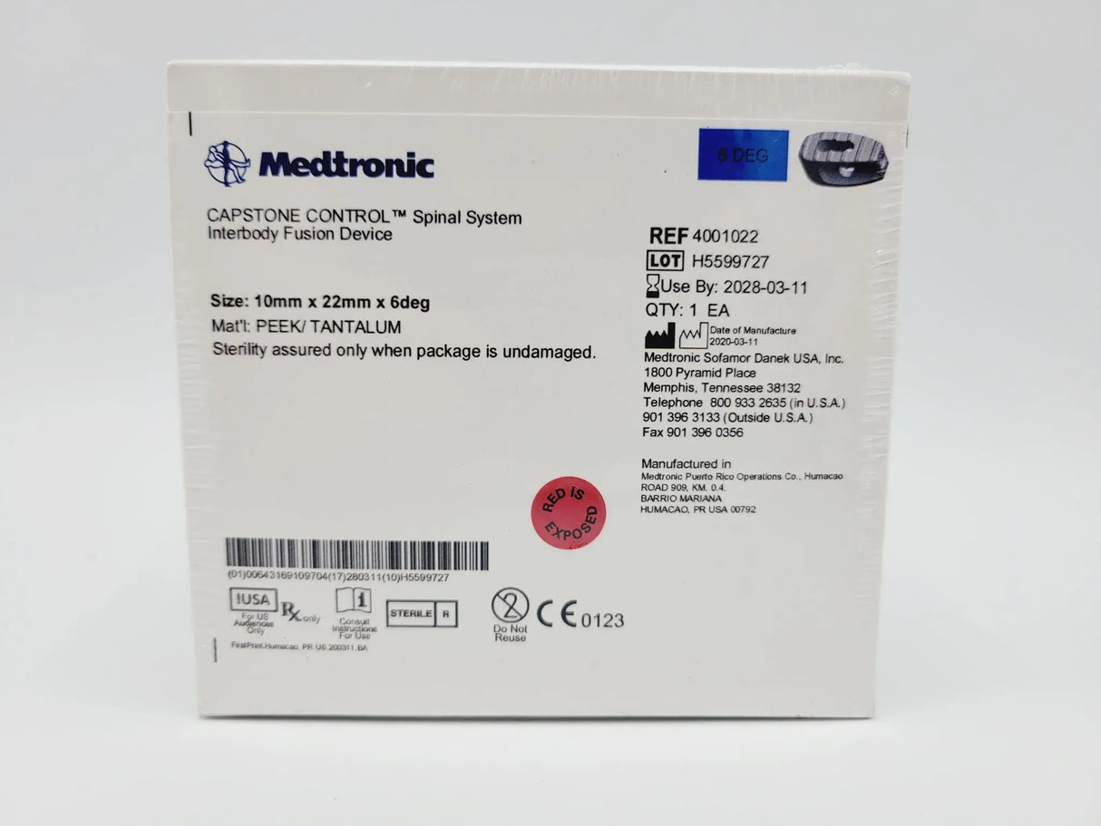 Medtronic 4001022 6 Deg 10mm x 22mm Capstone Control Interbody Fusion Device Medtronic