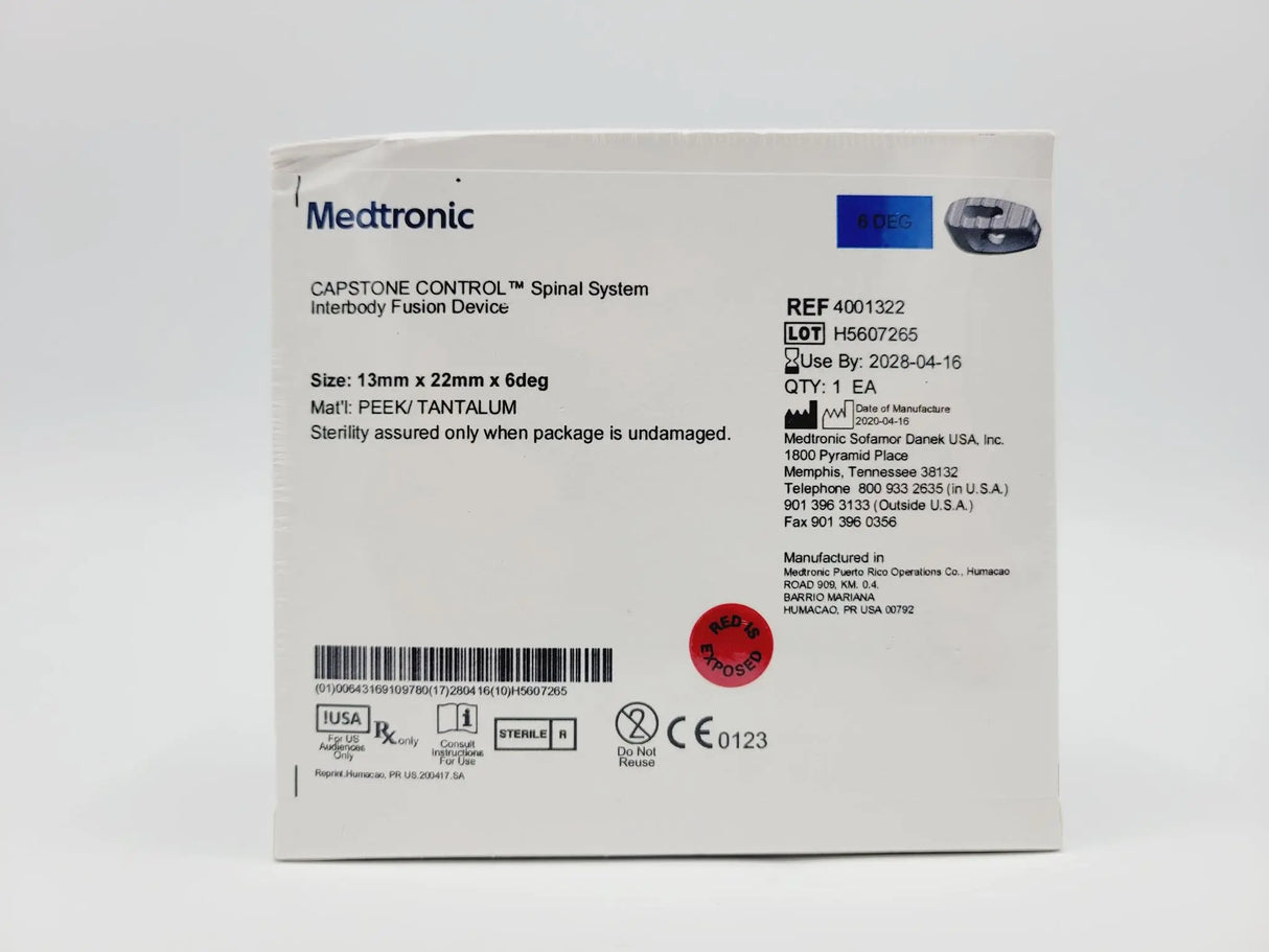 Medtronic 4001322 6 Deg 13mm x 22mm Capstone Control Interbody Fusion Device Medtronic