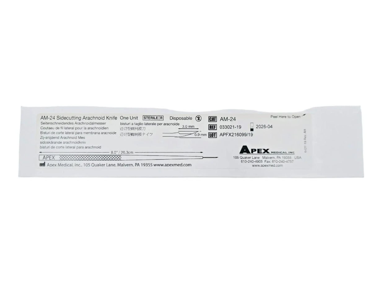 Apex Medical 033021-19 Sidecutting Arachnoid Knife Disposable 8" Apex Medical