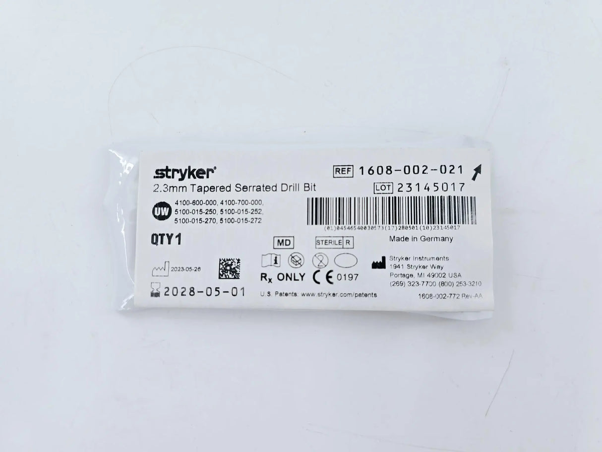 Stryker 1608-002-021 2.3mm Tapered Serrated Drill Bit Stryker