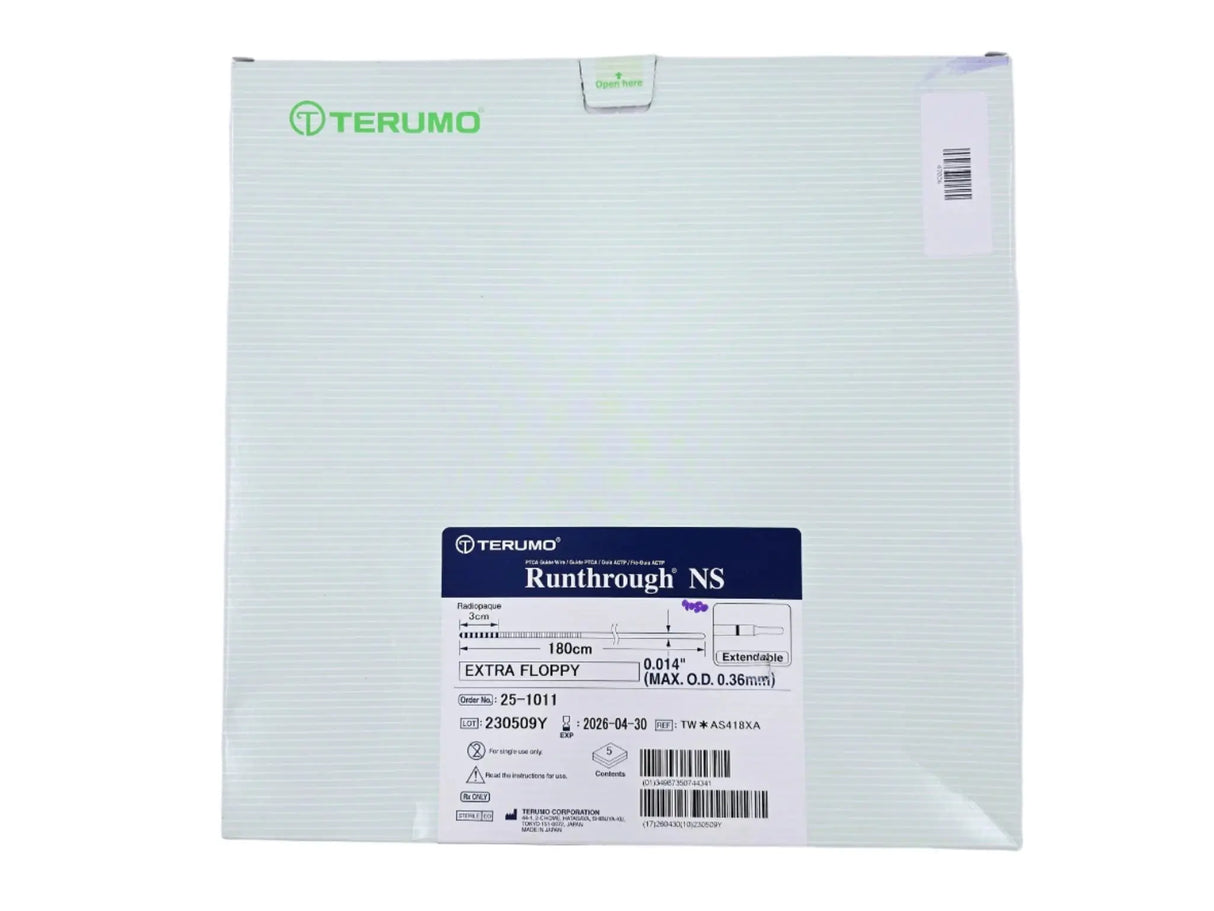 Terumo 25-1011 Runthrough NS Extra Floppy PTCA Guidewire 180cm Length .014" I.D. Box Of 5 Terumo Medical Corp.