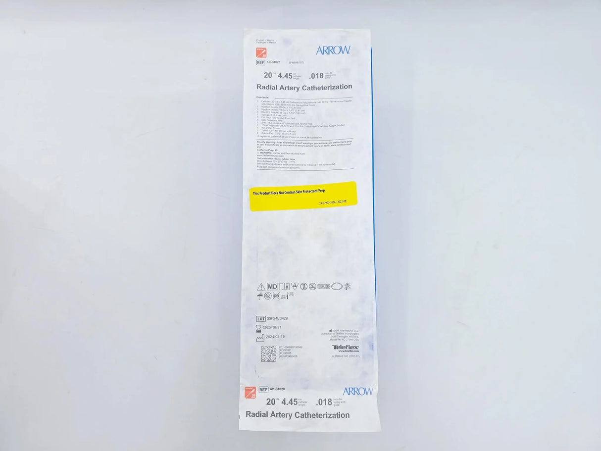 Arrow AK-04020 Radial Artery Catheterization 20Ga. 4.45cm Length, .18" Dia. Arrow