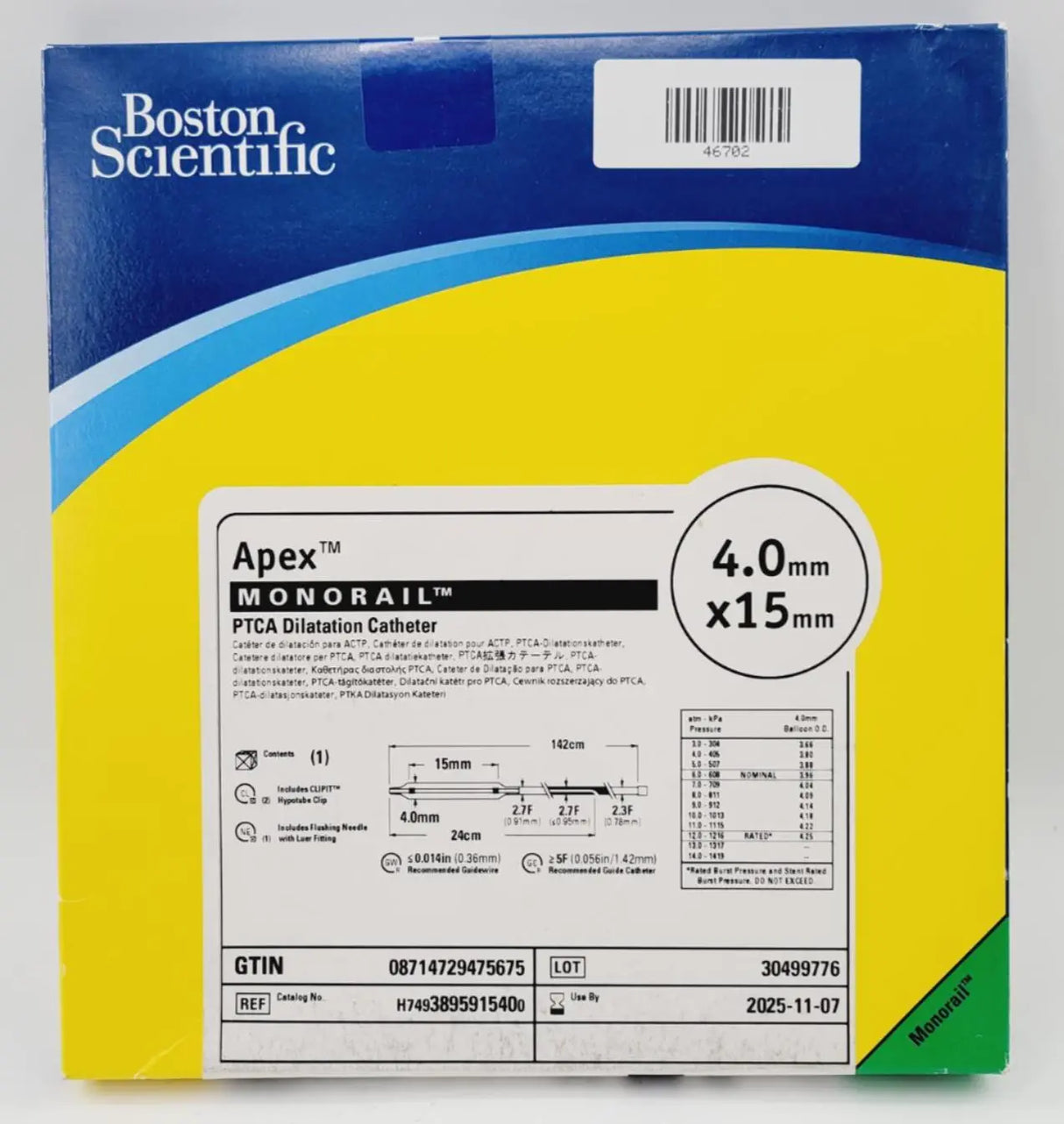 Boston Scientific H7493895915400 PTCA Dilatation Catheter Boston Scientific