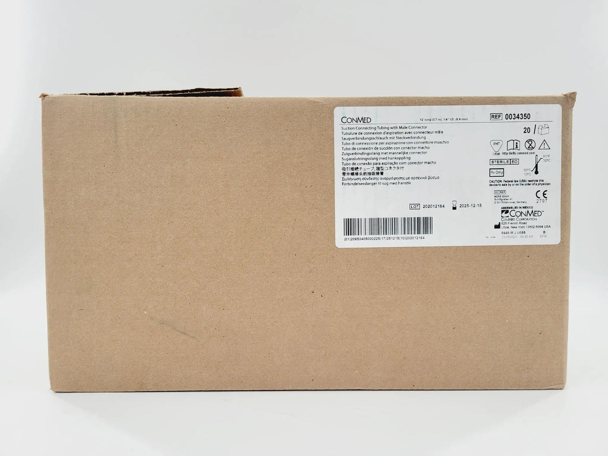 ConMed 0034350 Suction Connecting Tubing w/ Male Connector 12' Case Of 20 ConMed