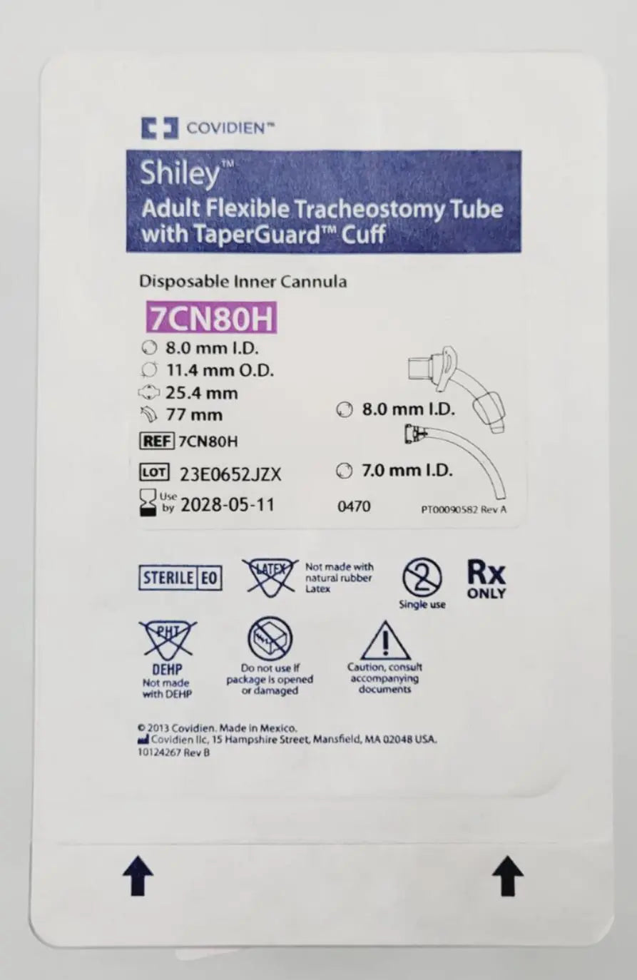 Covidien 7CN80H Adult Flexible Tracheostomy Tube With Taperguard Cuff Disposable Covidien