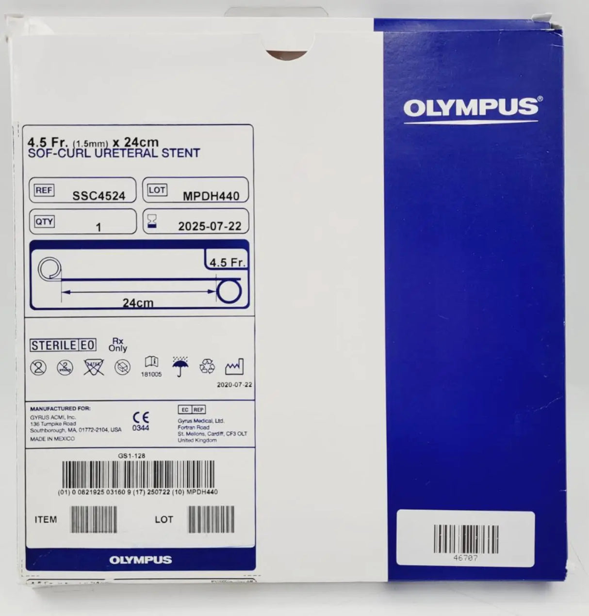 Olympus Gyrus Acmi SSC4524 Sof-Curl Ureteral Stent 4.5Fr 1.5mm x 24cm Olympus