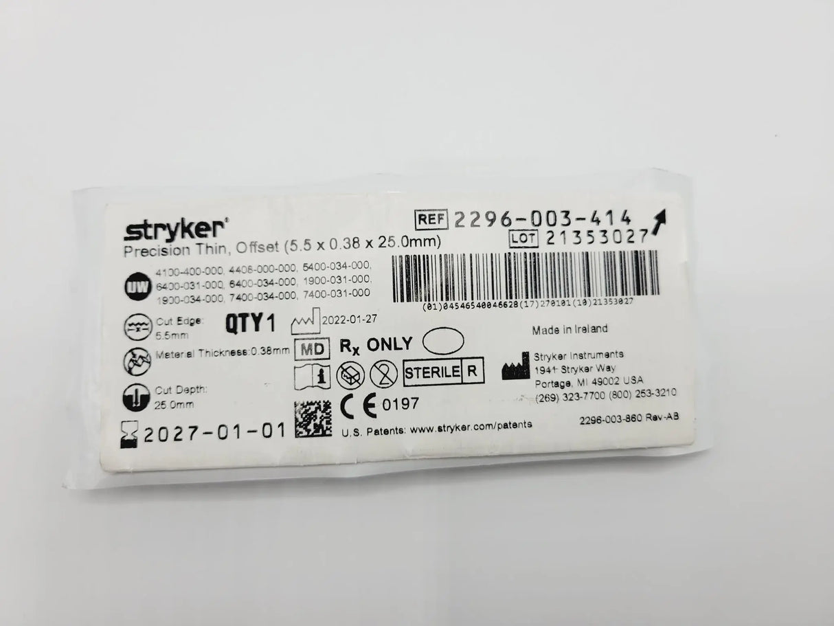 Stryker 2296003414 Precision Thin Offset Sagittal Blade (5.5 X 0.38 X 25.0mm) Stryker
