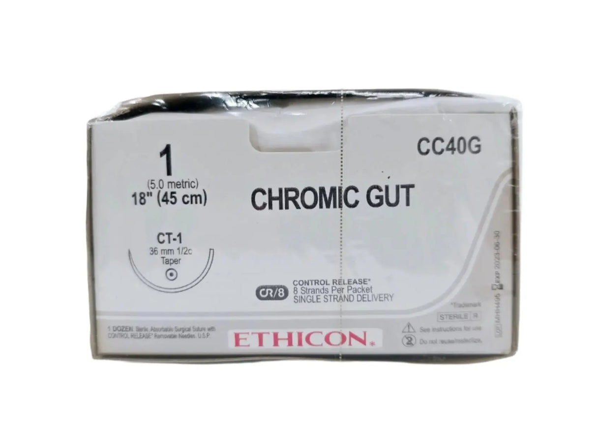 Ethicon CC40G 1 Gut Chromic Naturally Brown 8x18" CT-1 CR Box of 12 Ethicon