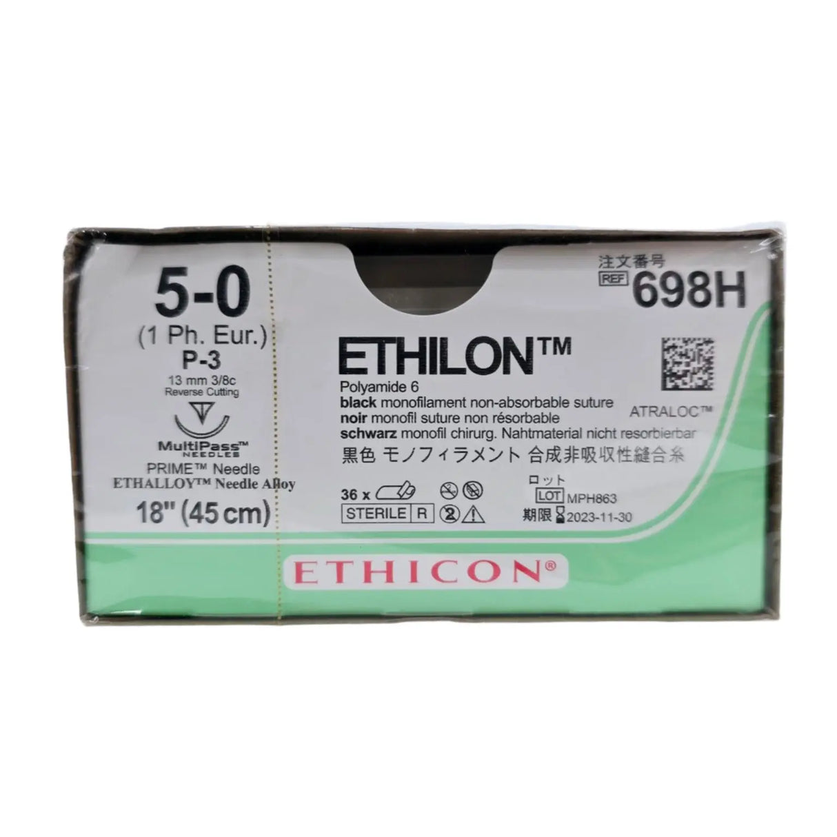 Ethicon 698H 5-0 Ethilon Black 1x18" P-3 Box of 36 Ethicon