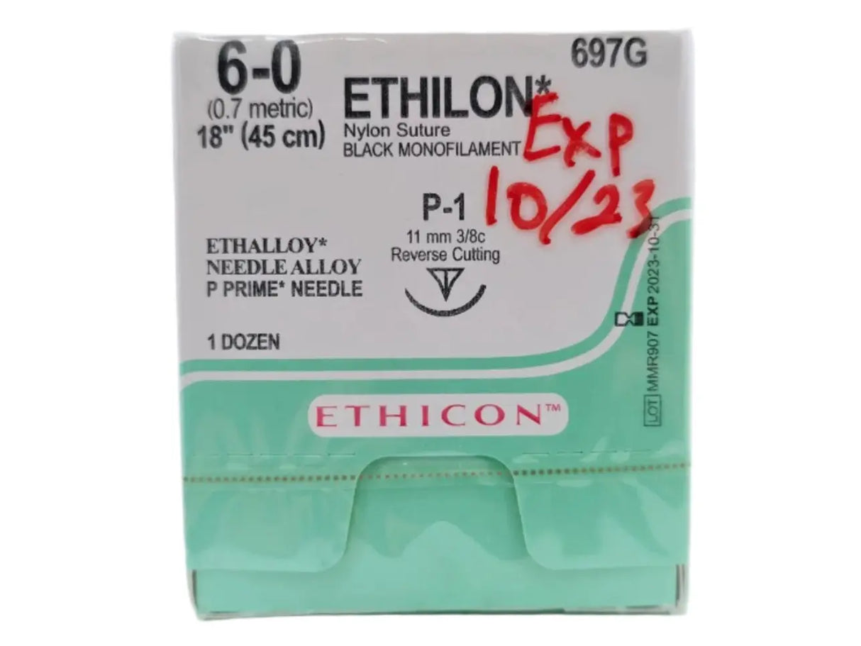 Ethicon 697G 6-0 Ethilon Black 1x18" P-1 Box Of 12 Ethicon